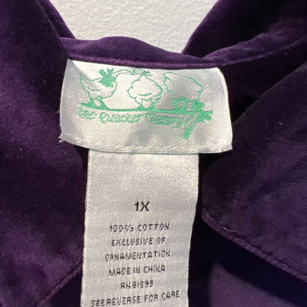 Quacker Factory Purple Jacket 1X Women's Velvet Rhinestone Zip Up Brooch Extra - Picture 6 of 12